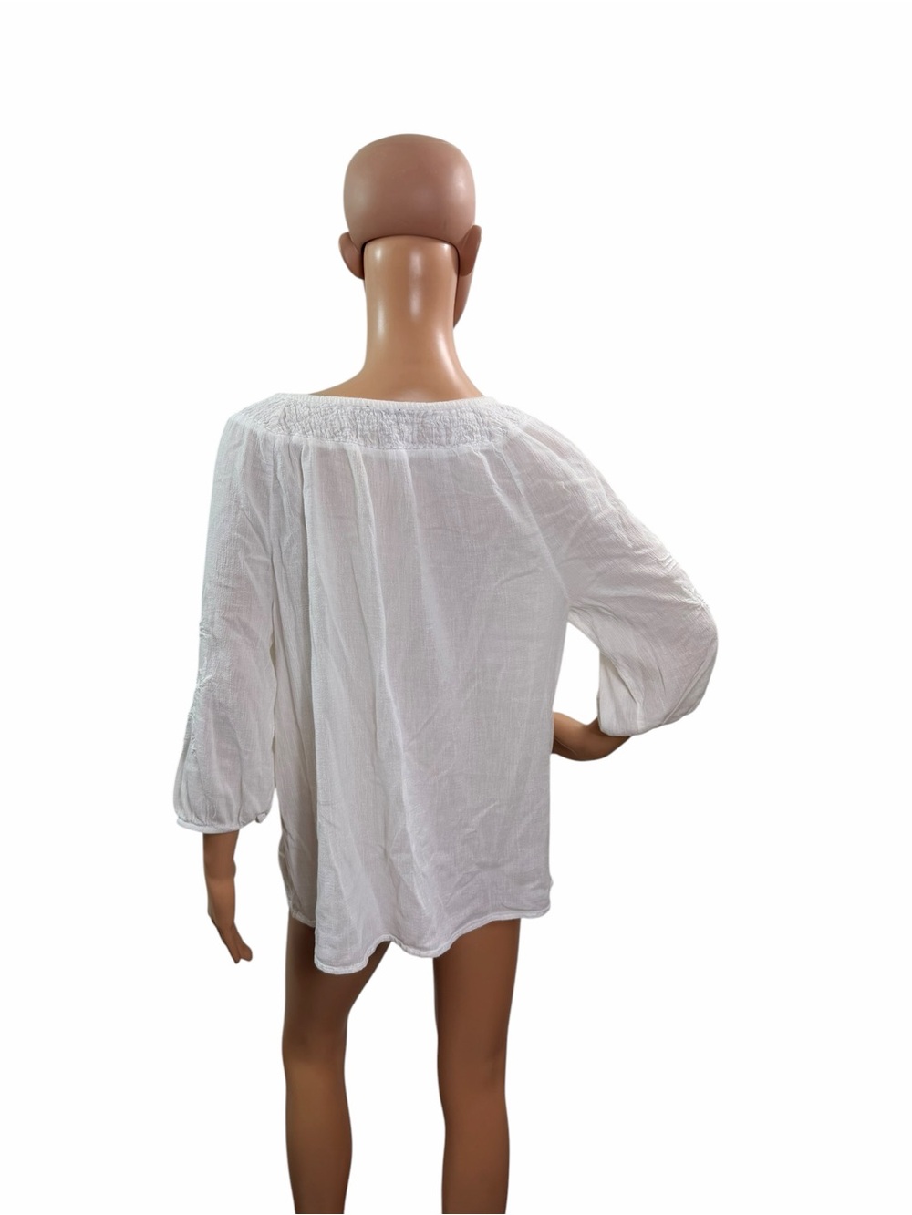Talbots Women’s Size Large 3/4 Sleeve V Embroidery At Neck White Blouse - Picture 4 of 7